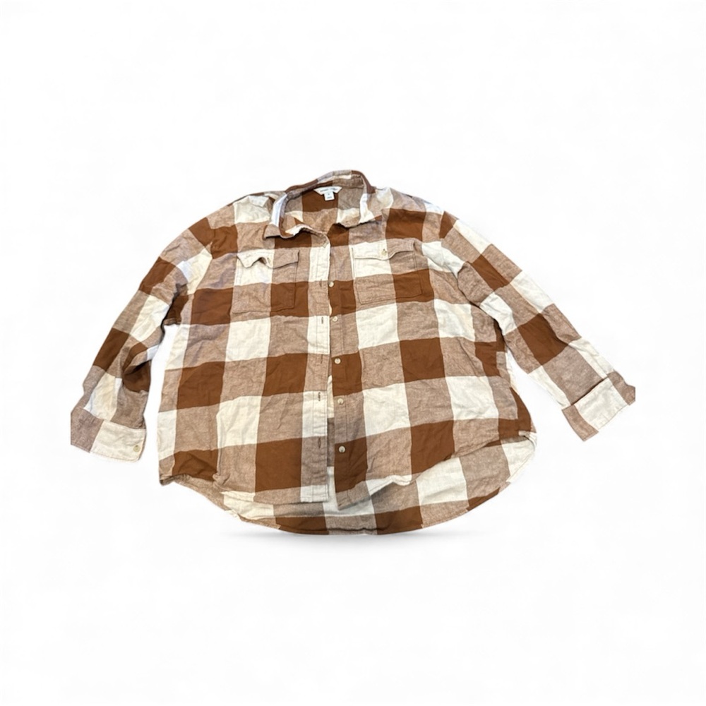 Old Navy Brown and Cream Plaid Shirt